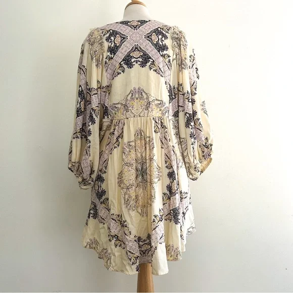Free People Girl Talk Babydoll Tunic Ivory Boho Flowy Top Size S - Picture 9 of 15